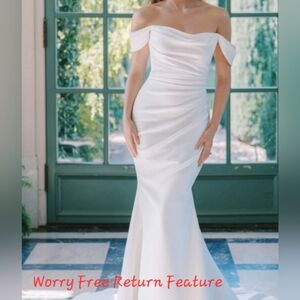Blue Willow Naomi Silk Satin White WEDDING Dress By Anne Barge With Veil  NWT